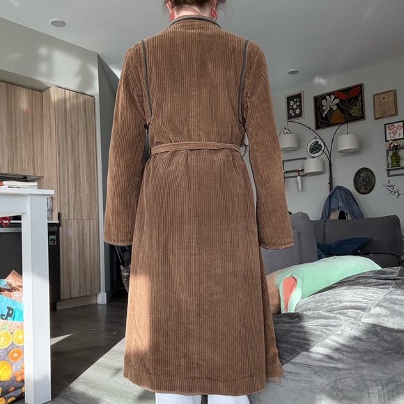 Vintage corduroy tie waist trench coat reversible collared neckline - Picture 3 of 6